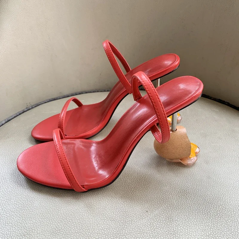 Sandal Strappy Heeled - 여름 스트랩 샌들 오픈 발가락 하이힐