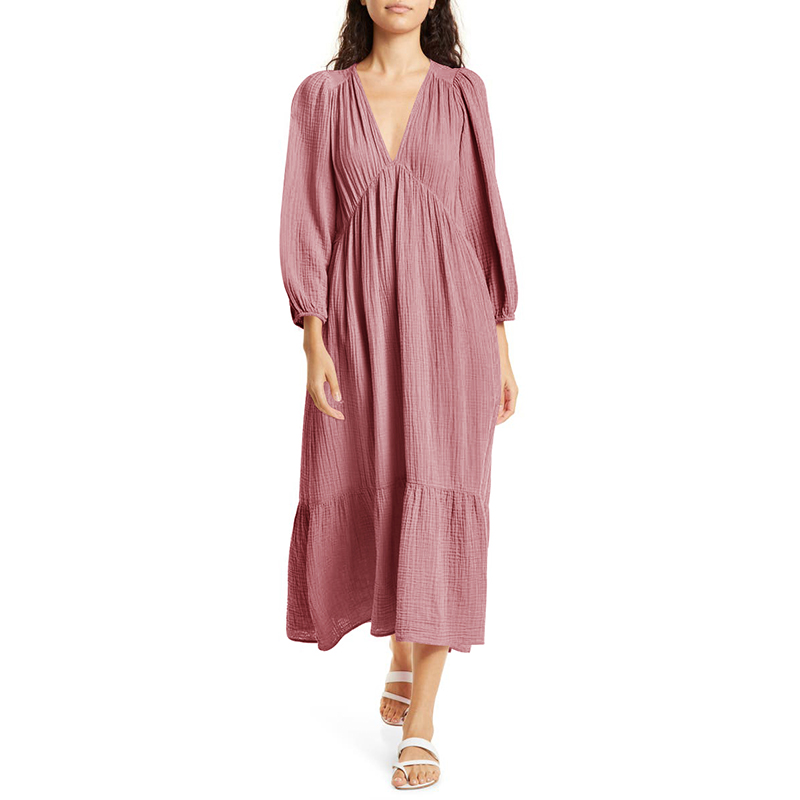 Linen Dress Wrap - Muslin 여성용 긴 소매 드레스, 섹시한