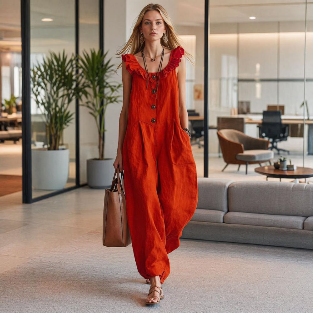 Jumpsuit Linen Relaxed - 여성 점프수트 통기성 좋은 편안한 핏