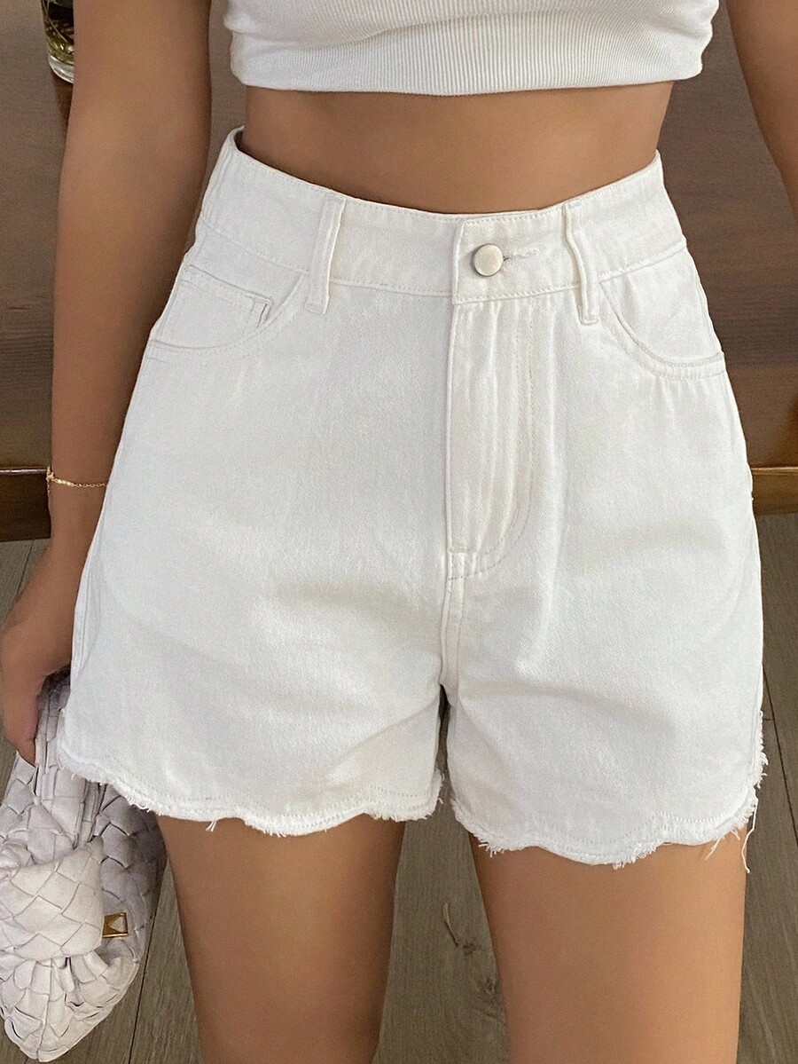 Shorts Denim Frayed - 여성 루즈핏 캐주얼 데님 반바지 여름