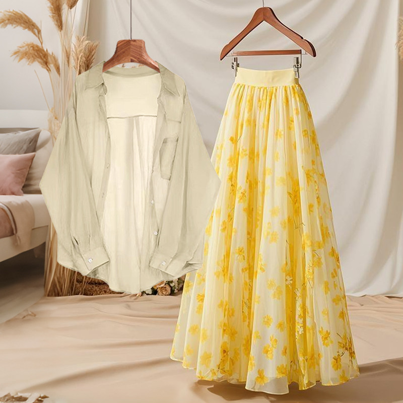 Midi Skirt Floral - 여름 의상 세트 루즈 슬리밍 얇은