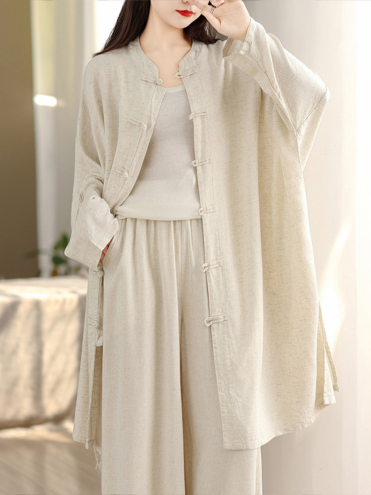 Linen Pant Wide - 여성 코튼 린넨 셔츠 와이드 레그