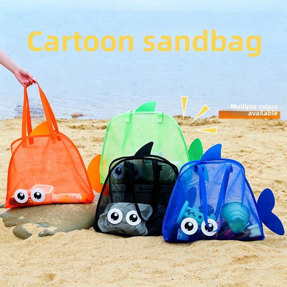 Tote Bag Beach - 어린이용 메쉬 비치백, 화려한 만화 상어