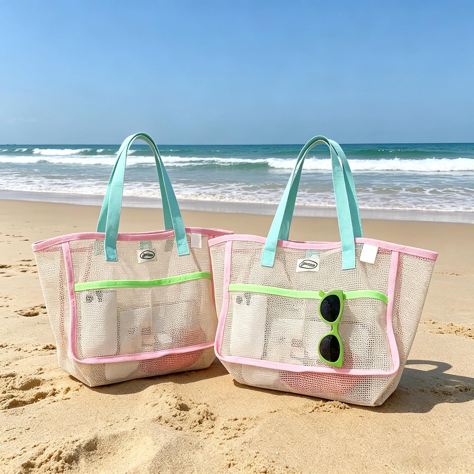 Tote Bag Beach - 여성용 비치백, 화려한 접이식 그물망 모래