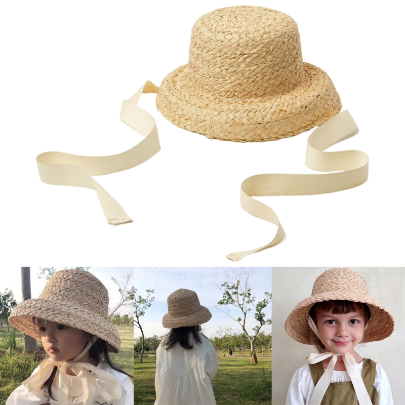 Hat Floppy Wide - 손으로 짠 어린이 밀짚 모자, 여아