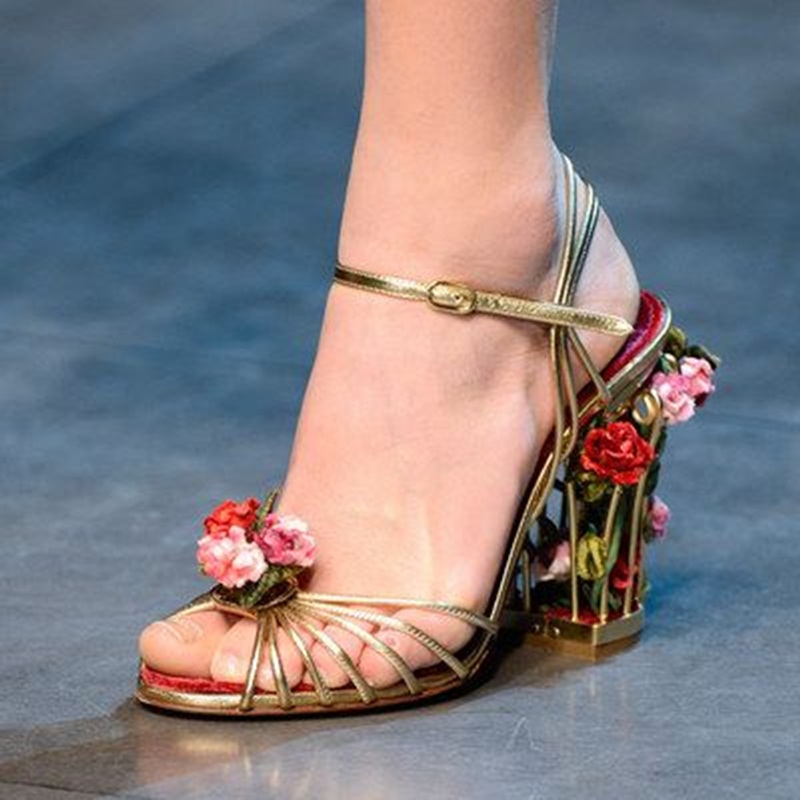 Sandal Strappy Heeled - 럭셔리 버드 케이지 여성 샌들 골드