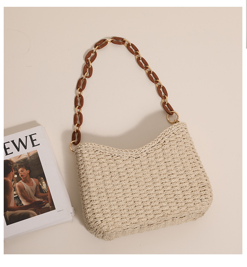 Tote Bag Beach - 여성용 밀짚 가방: 해변 휴가용 단색