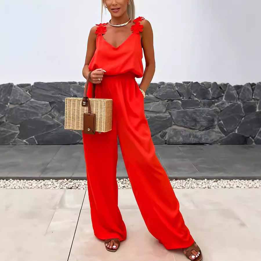 Jumpsuit Linen Relaxed - 캐주얼 점프수트 스트랩 민소매 포켓 코튼