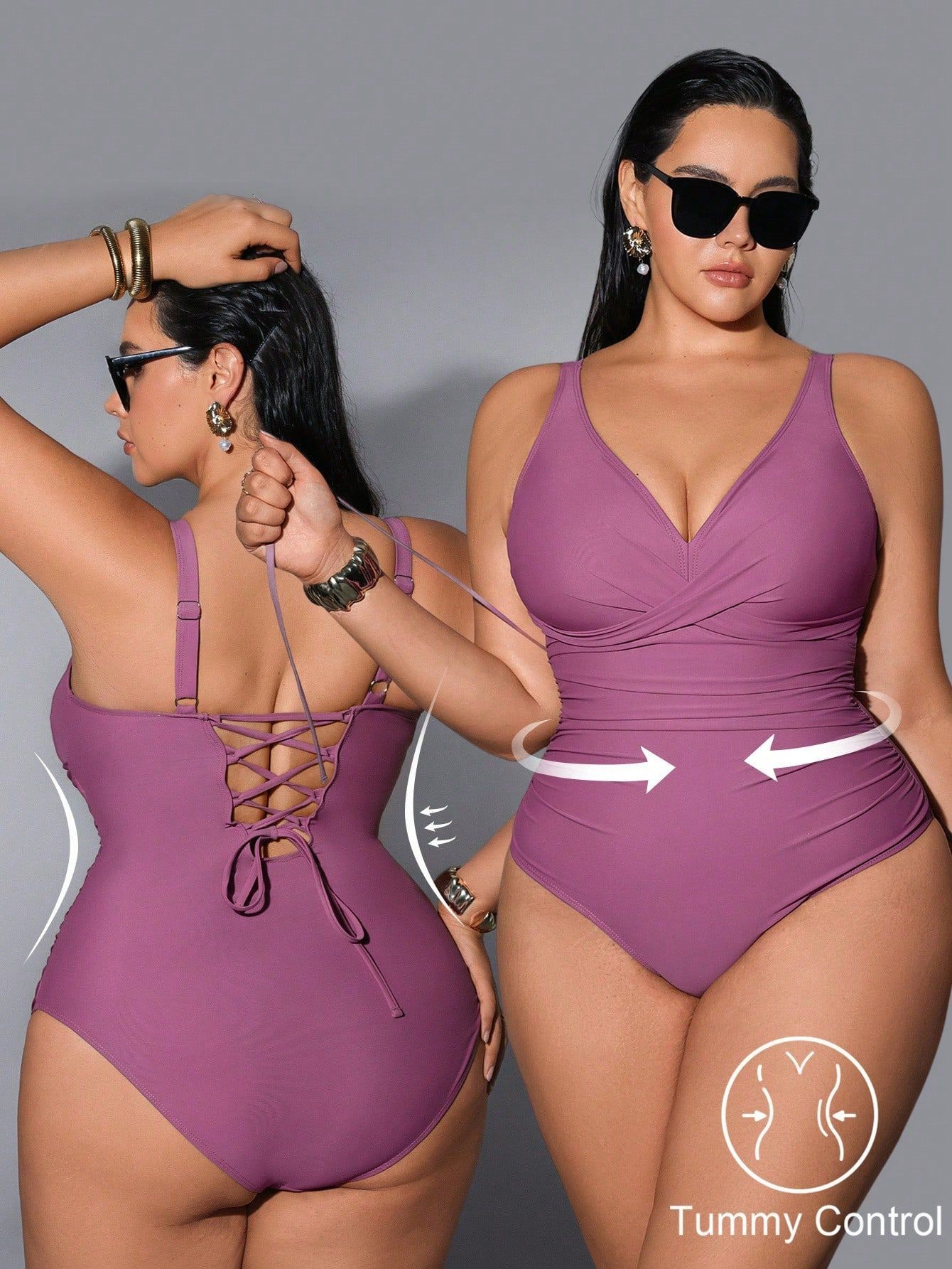 Swimsuit Bikini Ruched - 2026 수영복 여성 플러스 사이즈 V넥