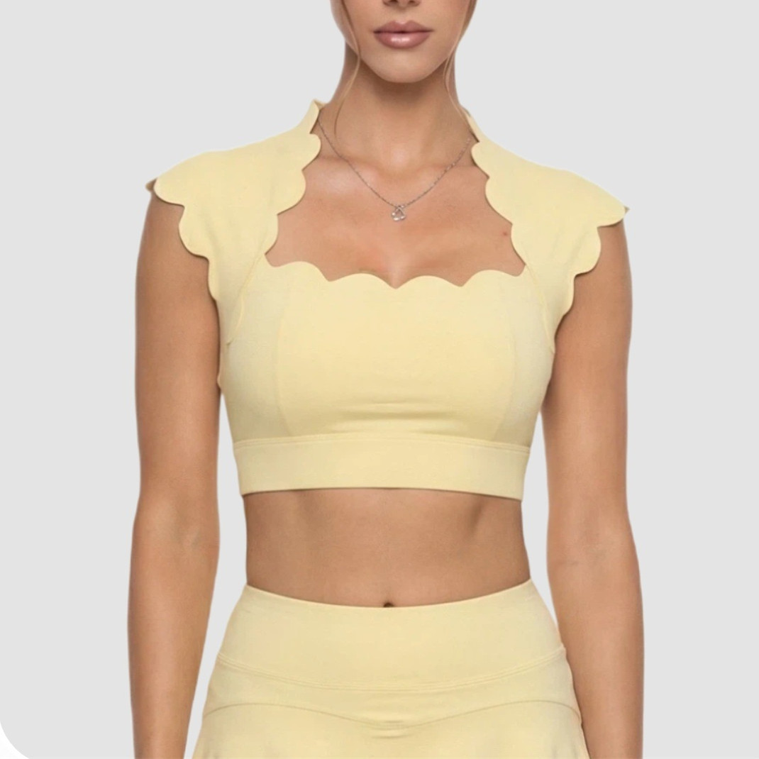 Crop Top Crochet - 패드 웨이브 여성 스포츠 베스트 요가