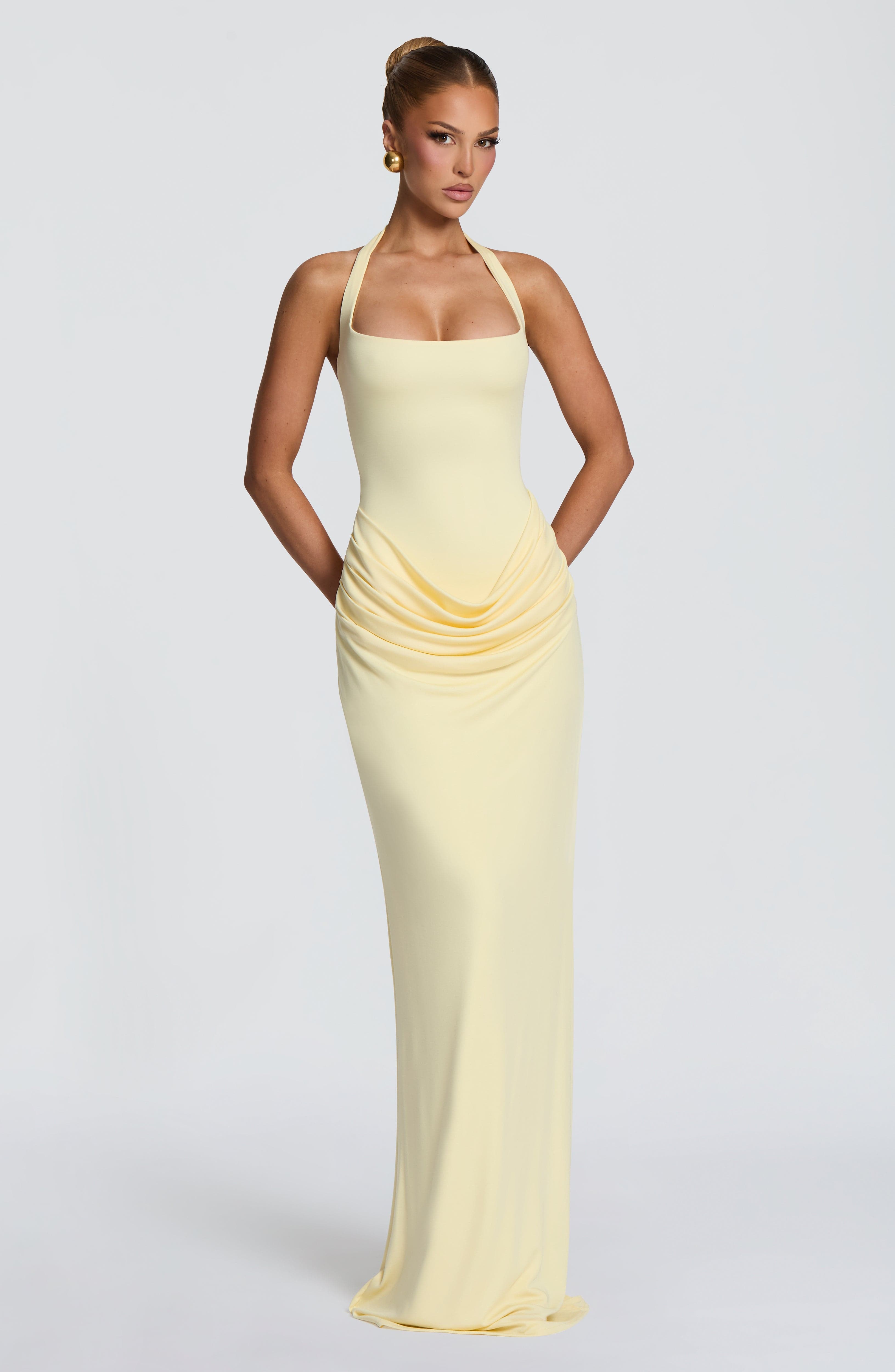 Maxi Dress Halter - 홀터 스퀘어넥 맥시 드레스 허리 드레이핑