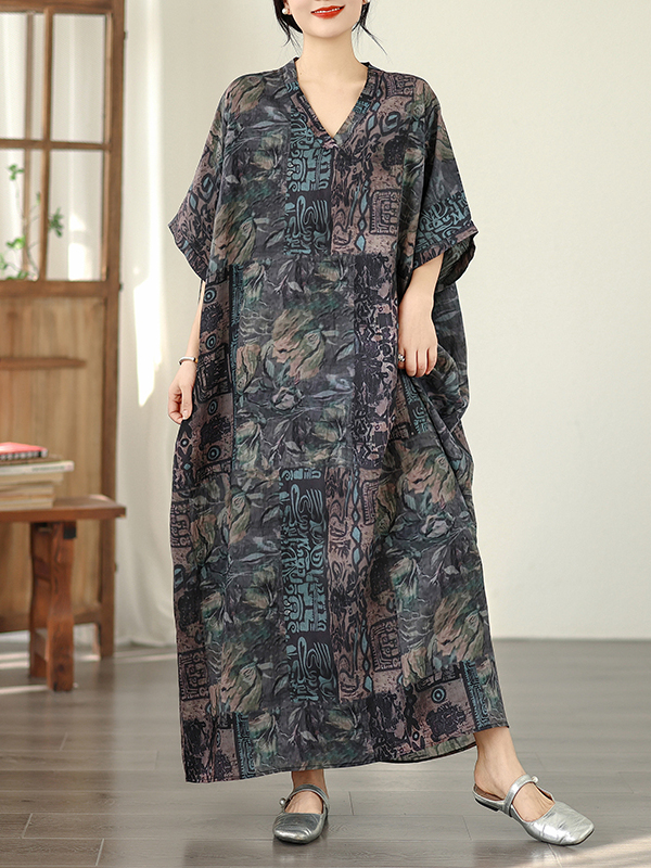 Linen Dress Wrap - 여름 플로럴 휴가 스타일 여행 V넥
