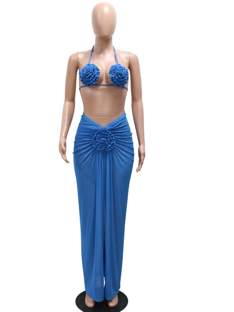 Beyprern 여성용 로얄 블루 3D 꽃 비키니 세트 - Maxi Dress Halter 리뷰 및 가격