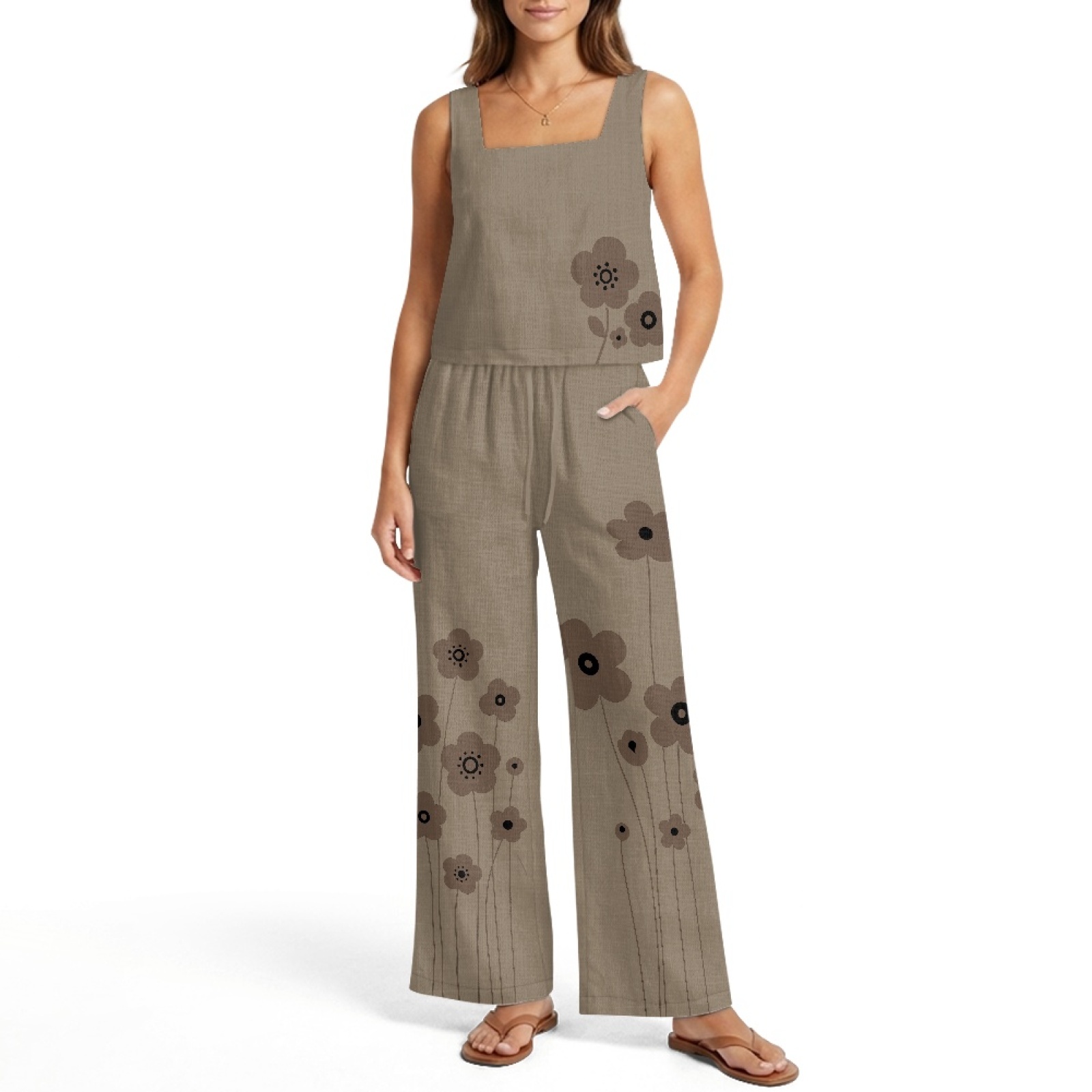 INSTANTARTS 여성용 리넨 조끼 세트 여성용 와 - Linen Pant Wide 리뷰 및 가격