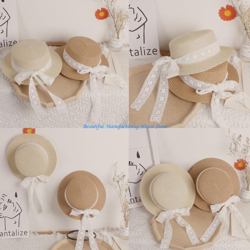 E56A 유아 어린이 아기 여름 짠 밀짚 레이스 리본  - Hat Floppy Wide 리뷰 및 가격