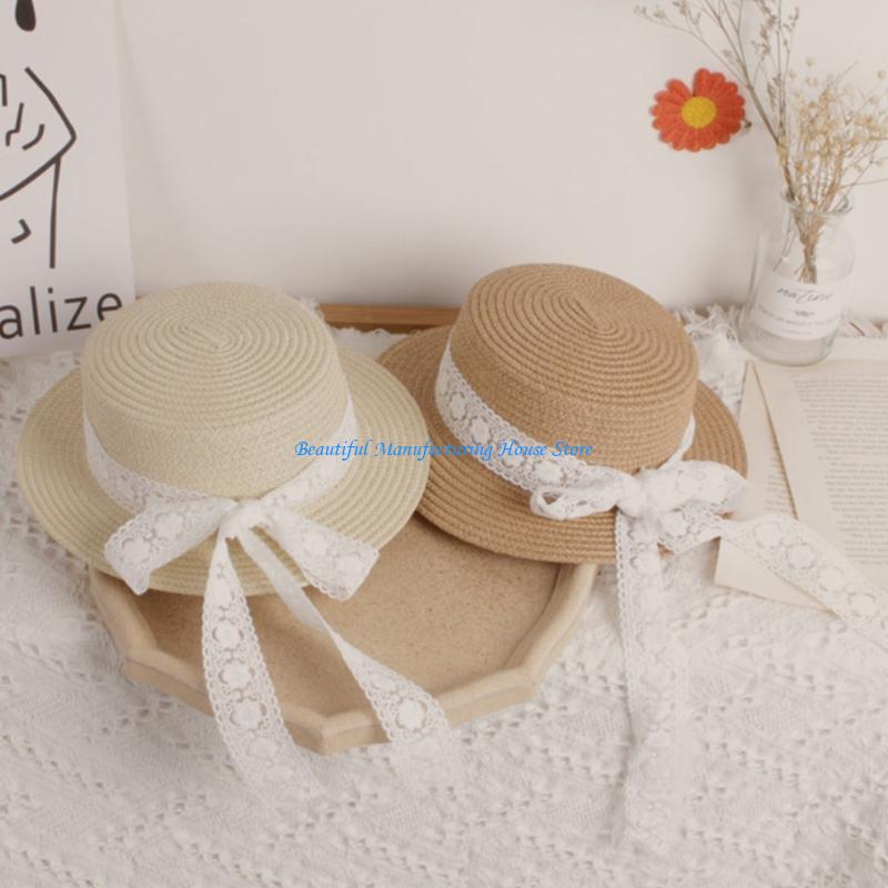E56A 유아 어린이 아기 여름 짠 밀짚 레이스 리본  - Hat Floppy Wide 리뷰 및 가격