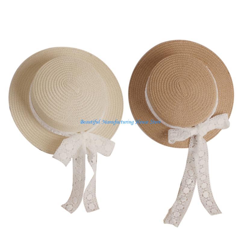 E56A 유아 어린이 아기 여름 짠 밀짚 레이스 리본  - Hat Floppy Wide 리뷰 및 가격