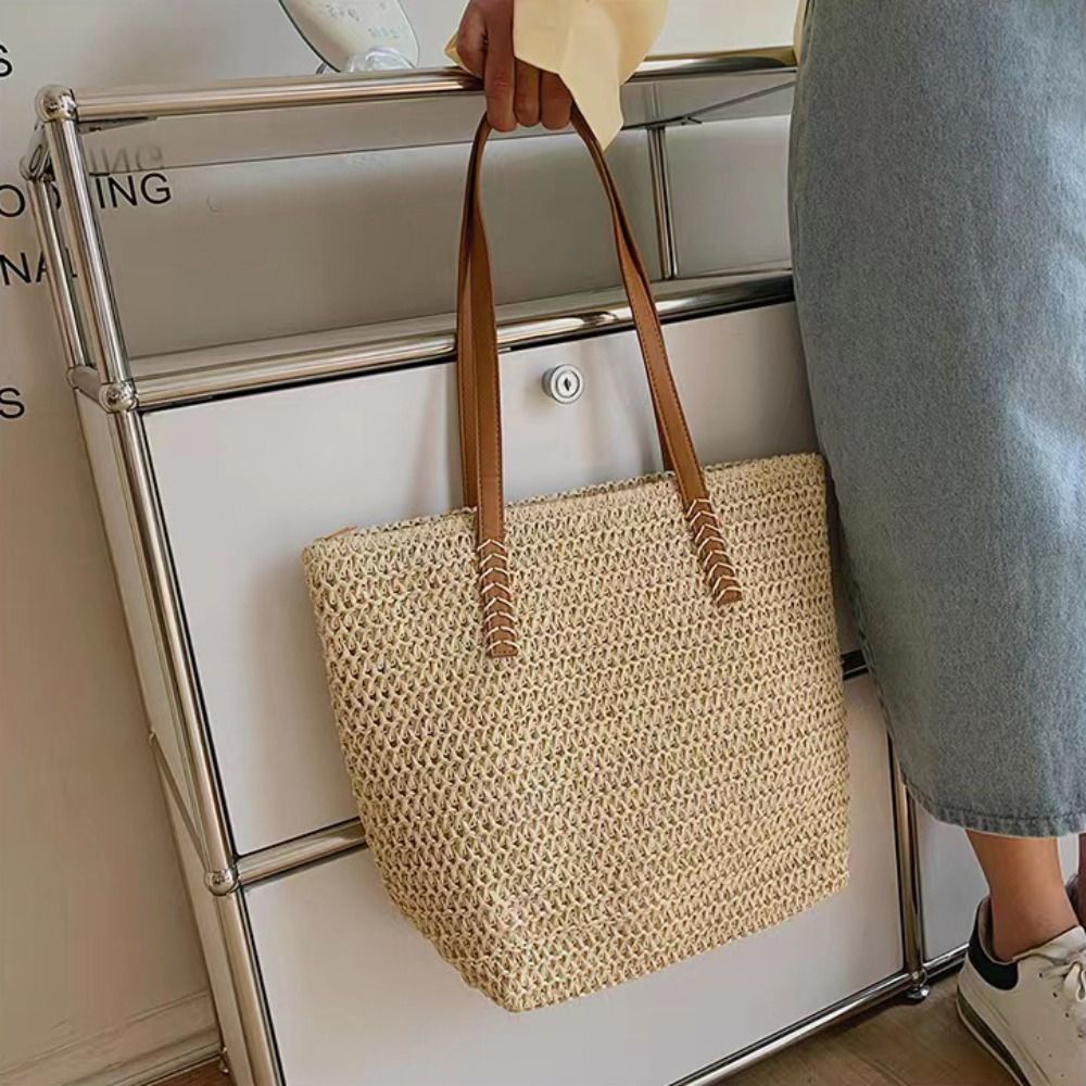 패션 솔리드 컬러 위빙 스트로 토트백 사각 지퍼 비치  - Tote Bag Beach 리뷰 및 가격