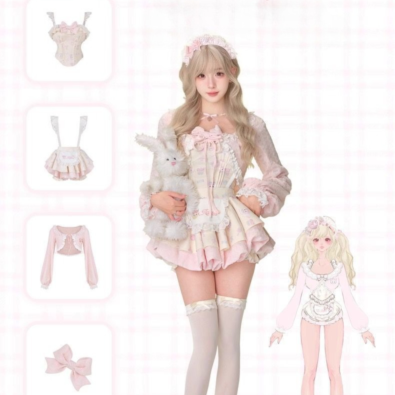 일본 달콤한 로리타 스타일 3피스 세트 여성용 귀여운  - Crop Top Crochet 리뷰 및 가격