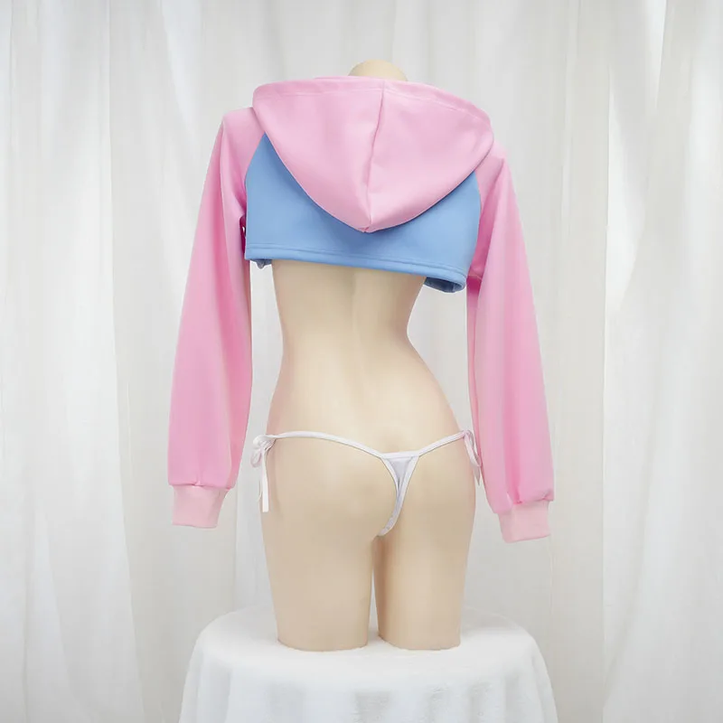 귀여운 긴팔 크롭탑 후드티 핑크 블루 매칭 스타일 여학 - Crop Top Crochet 리뷰 및 가격