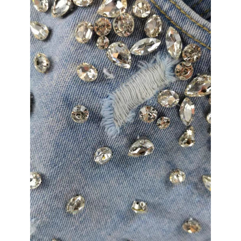핫걸 스타일 라인스톤 데님 반바지, 로우라이즈 슬림핏, - Shorts Denim Frayed 리뷰 및 가격