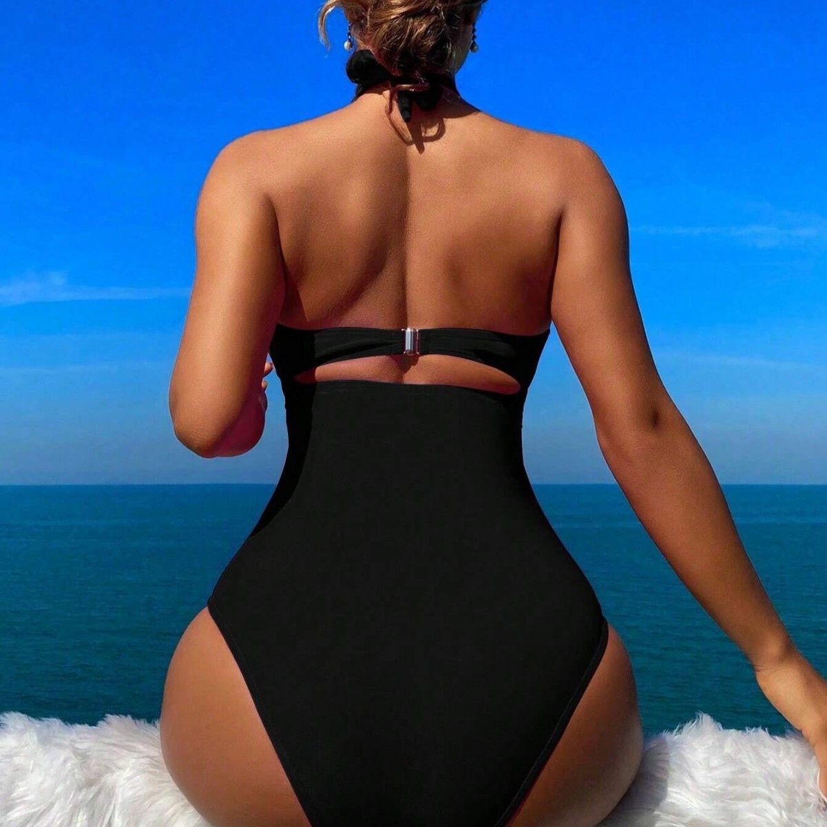 여성 수영복 홀터넥 솔리드 수영복 백리스 허리 조절 가 - Swimsuit Bikini Ruched 리뷰 및 가격