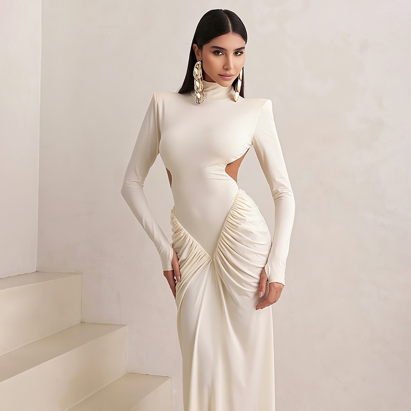 여성 백리스 롱 드레스 터틀넥 이브닝 파티 루슈드 엘레 - Maxi Dress Halter 리뷰 및 가격