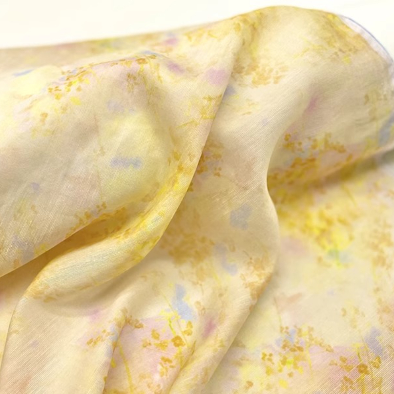 생강 일본풍 플로럴 그라데이션 프린트 실크 라미 원단  - Kimono Sheer Floral 리뷰 및 가격