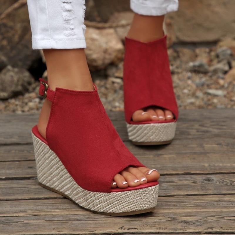 여성 샌들 여름 웨지 플랫폼 스웨이드 오픈 토 버클 발 - Wedge Espadrille Women 리뷰 및 가격