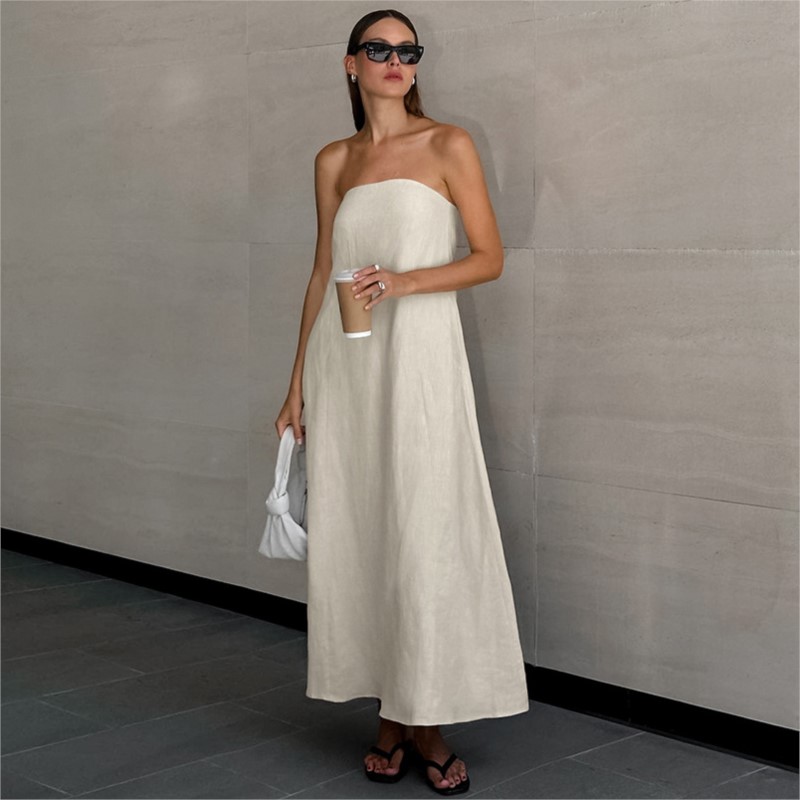 패션 우아한 심플한 디자인 Strapless 코튼 린넨 - Linen Dress Wrap 리뷰 및 가격