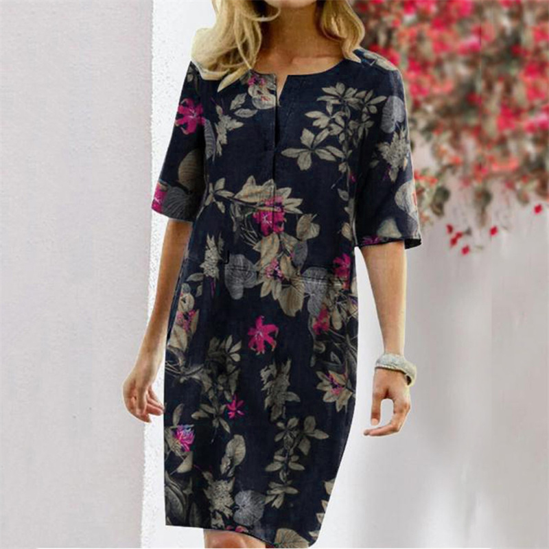 여름 코튼 린넨 프린트 여성 원피스 캐주얼 스커트 루즈 - Linen Dress Wrap 리뷰 및 가격