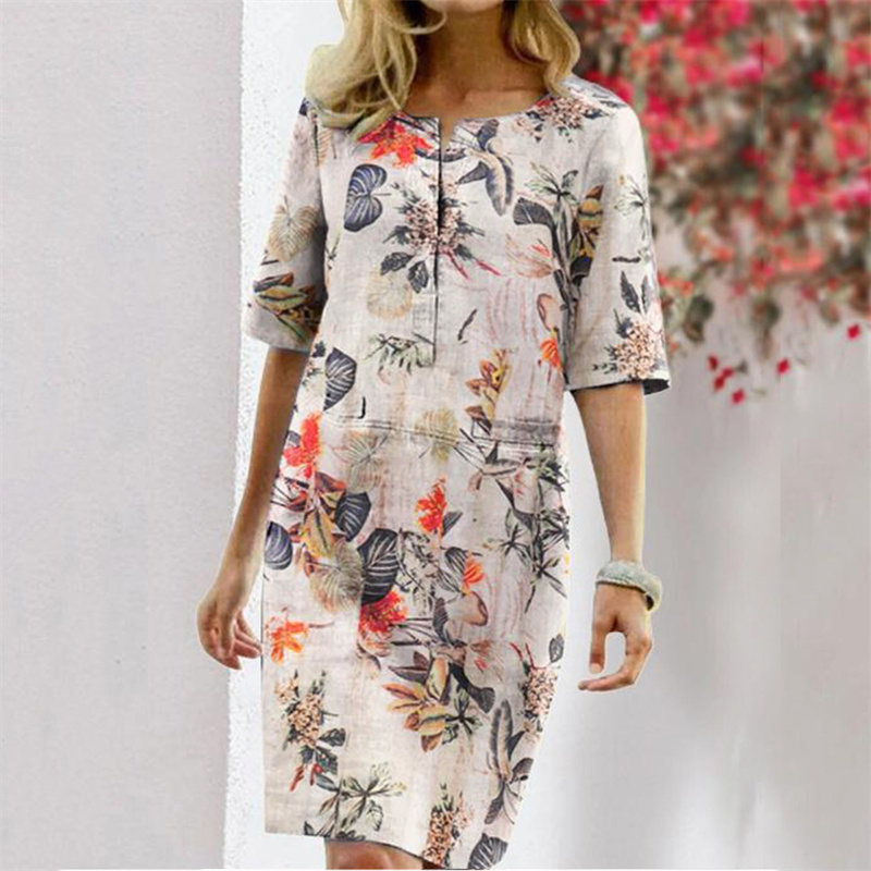 여름 코튼 린넨 프린트 여성 원피스 캐주얼 스커트 루즈 - Linen Dress Wrap 리뷰 및 가격