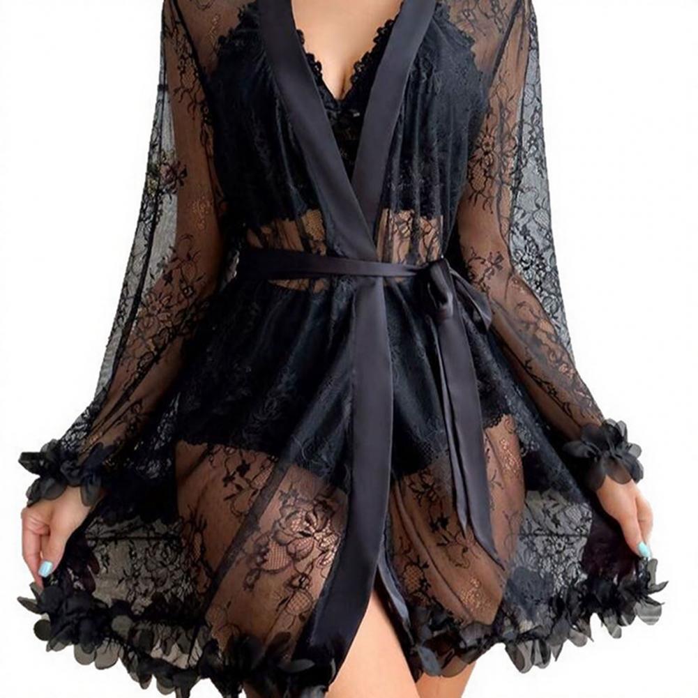 섹시한 잠옷 세트 꽃무늬 레이스 수면 가운 섹시한 시스 - Kimono Sheer Floral 리뷰 및 가격