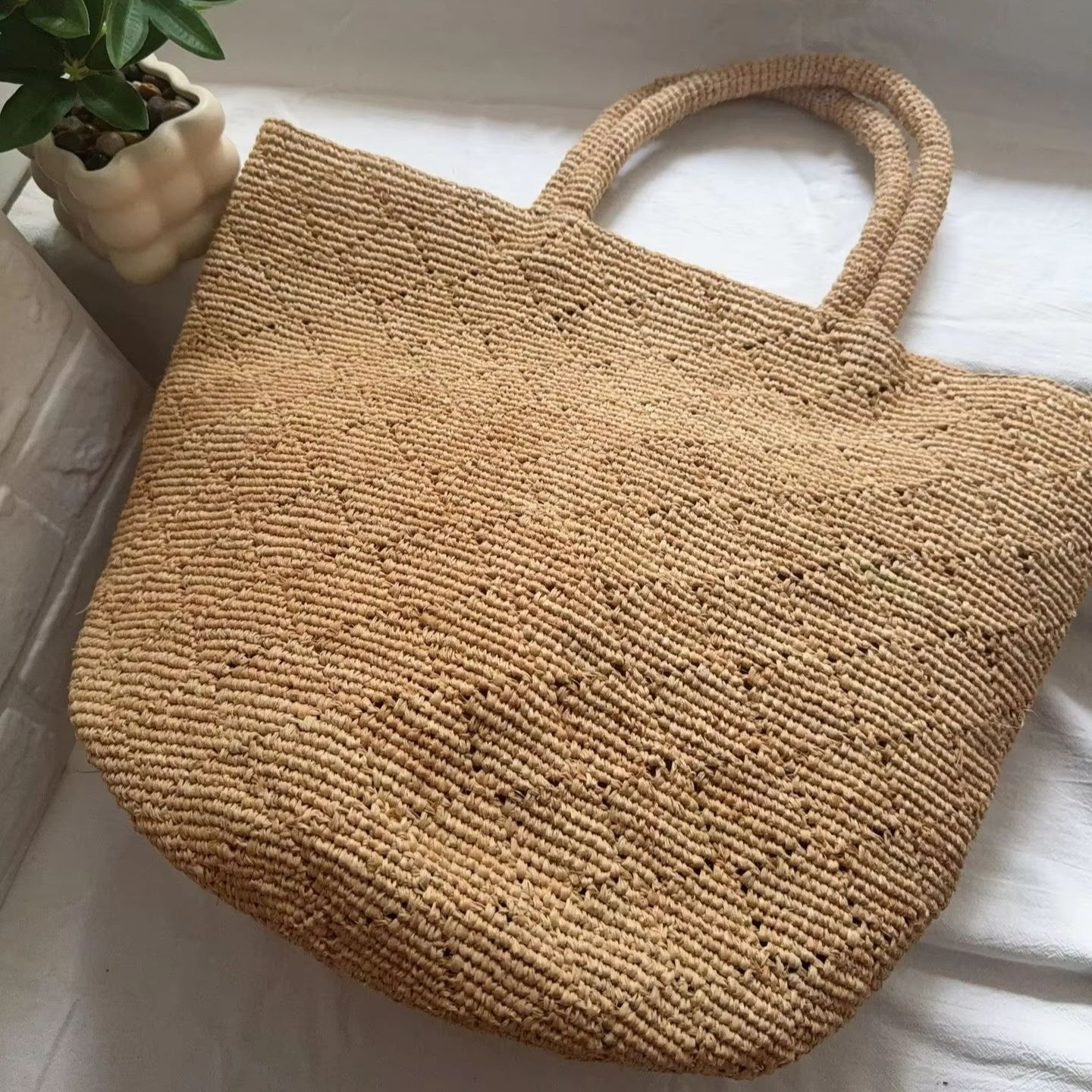패션 스타일 인스 크로셰 핸드메이드 비치백 여성용 사각 - Crochet Bag Raffia 리뷰 및 가격