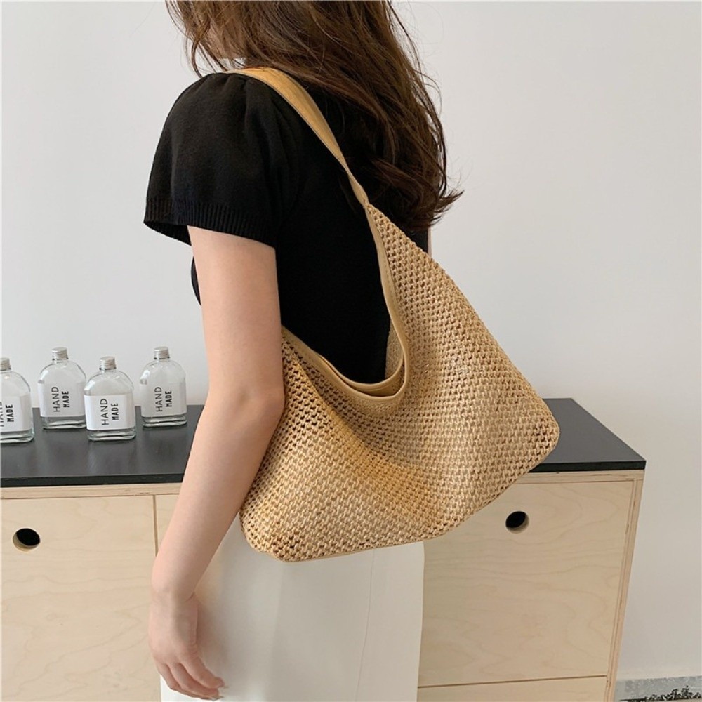 귀여운 단색 직조 밀짚 가방 보헤미안 스타일 수제 비치 - Tote Bag Beach 리뷰 및 가격