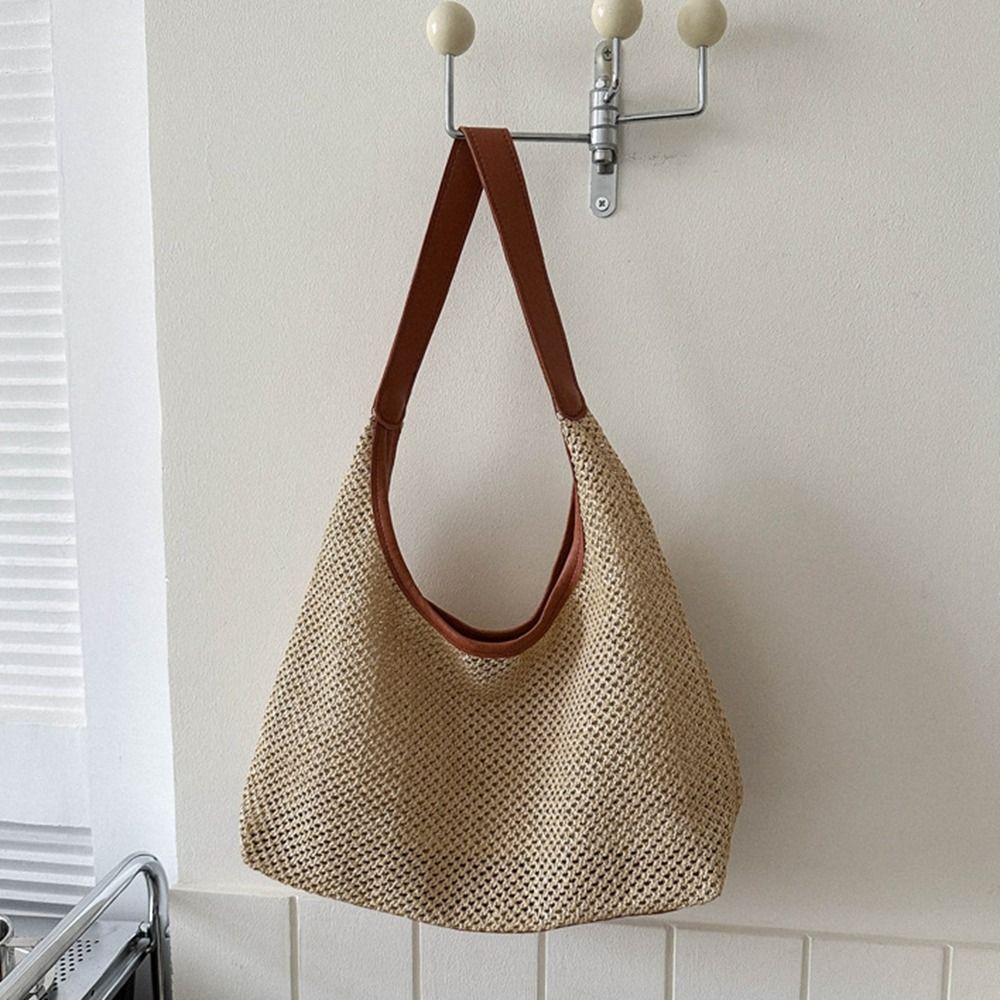 귀여운 단색 직조 밀짚 가방 보헤미안 스타일 수제 비치 - Tote Bag Beach 리뷰 및 가격