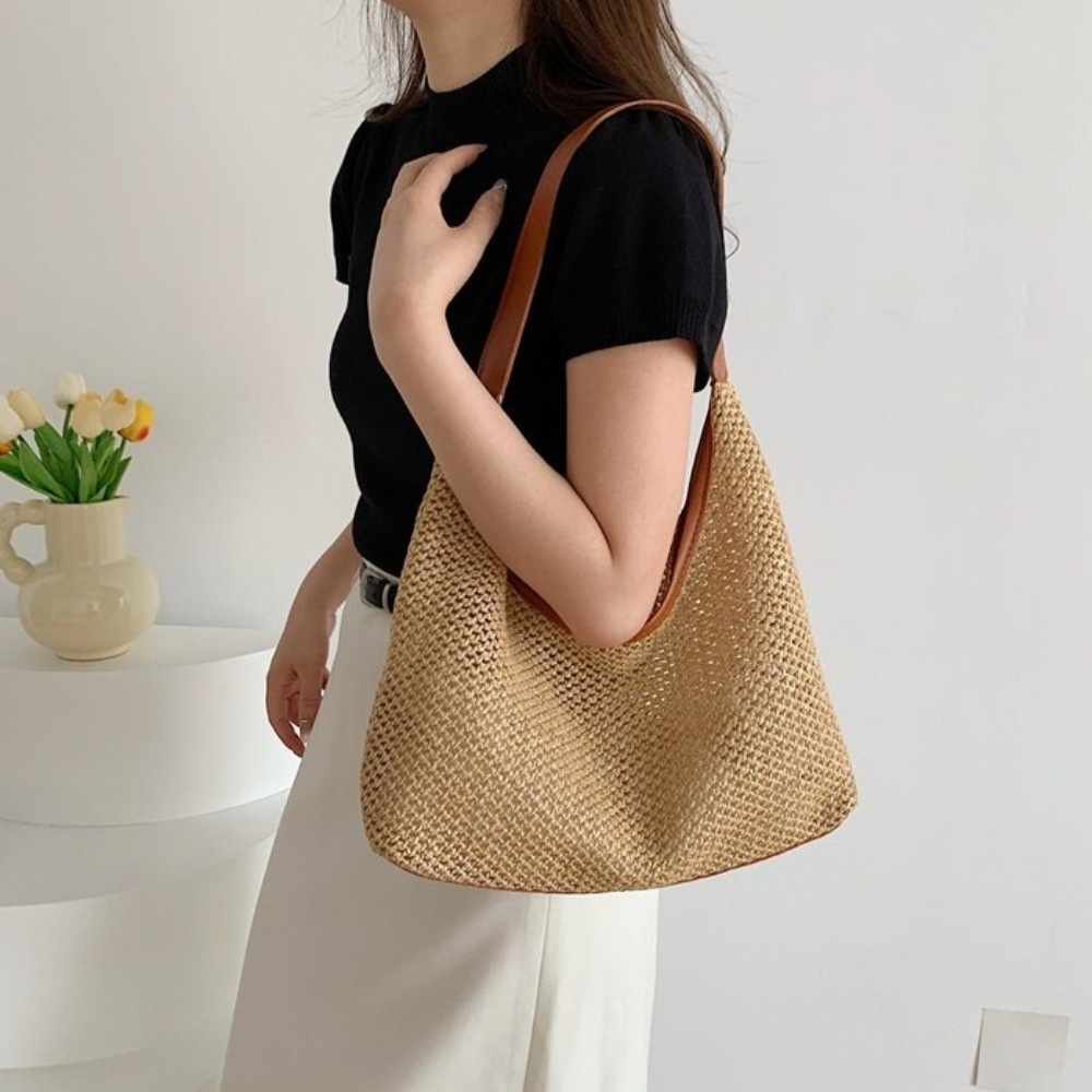 귀여운 단색 직조 밀짚 가방 보헤미안 스타일 수제 비치 - Tote Bag Beach 리뷰 및 가격