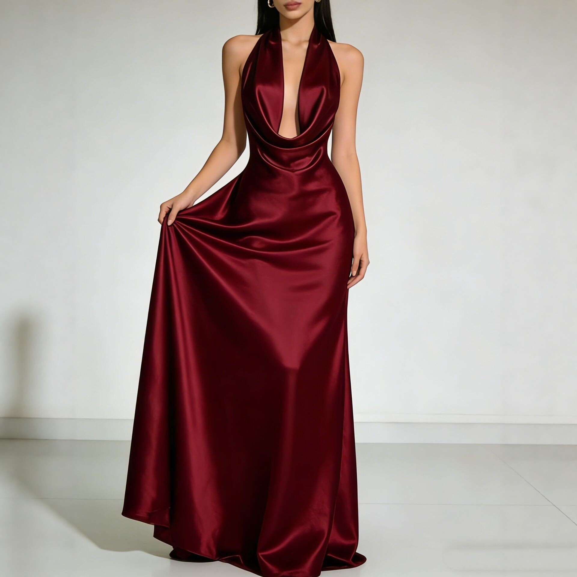 우아한 파티 드레스 2026 웨딩 게스트 드레스 새틴  - Maxi Dress Halter 리뷰 및 가격