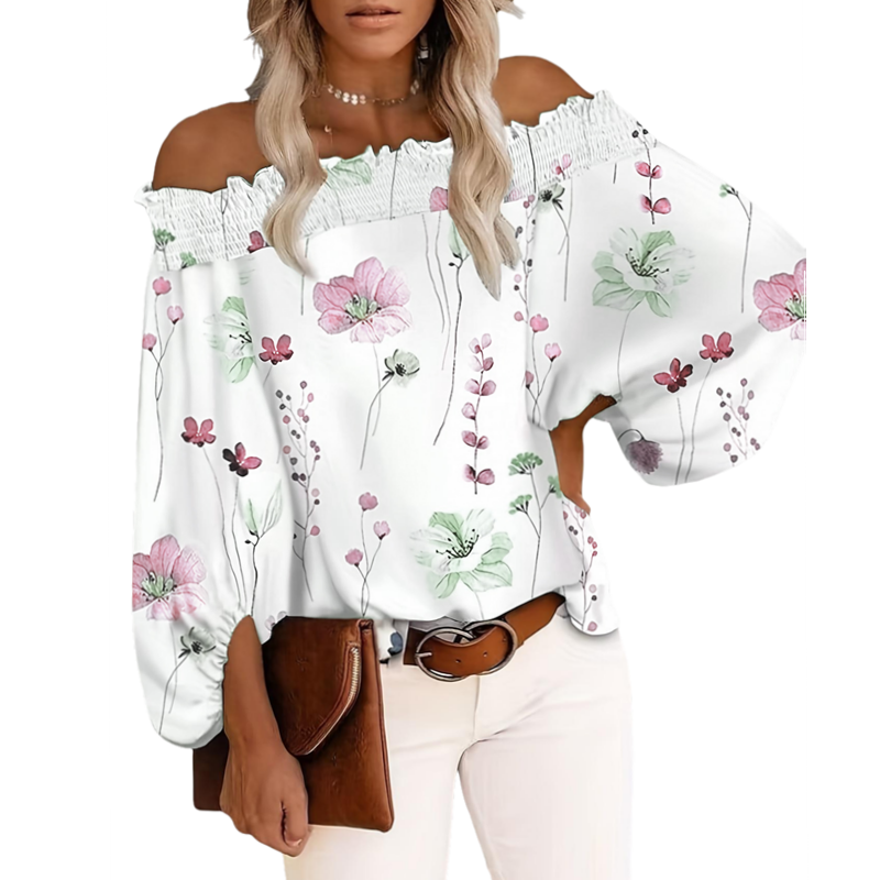 플러스 사이즈 신상 여성 캐주얼 플로럴 프린트 오프숄더 - Blouse Off Shoulder 리뷰 및 가격