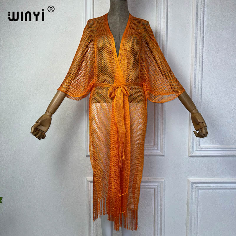 WINYI 할로우 비치 기모노 섹시 원피스, 벨트 포함 - Cover Up Kaftan 리뷰 및 가격