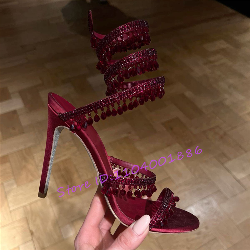 라인스톤 뱀 모양 발목 스트랩 샌들 여름 섹시 오픈토  - Sandal Strappy Heeled 리뷰 및 가격