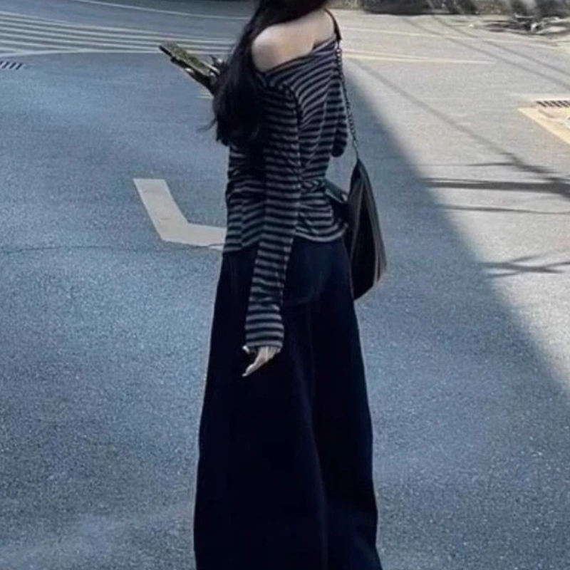 여성 빈티지 스트라이프 오프숄더 긴팔 탑 한국 스타일  - Blouse Off Shoulder 리뷰 및 가격
