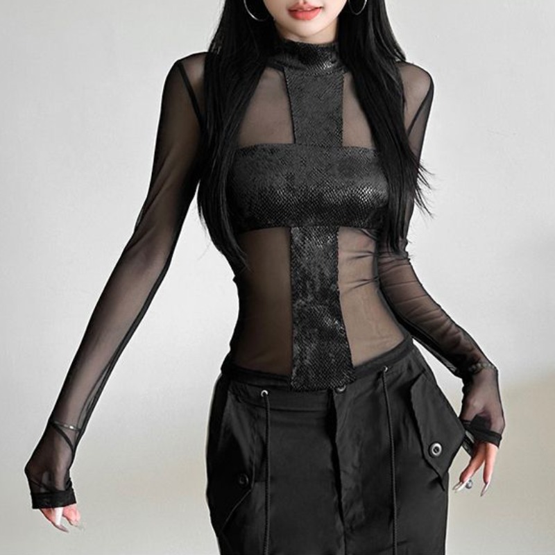 아메리칸 스타일 메쉬 긴팔 바디수트 티셔츠 여성 오프숄 - Blouse Off Shoulder 리뷰 및 가격