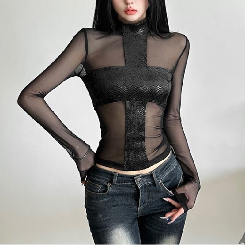 아메리칸 스타일 메쉬 긴팔 바디수트 티셔츠 여성 오프숄 - Blouse Off Shoulder 리뷰 및 가격