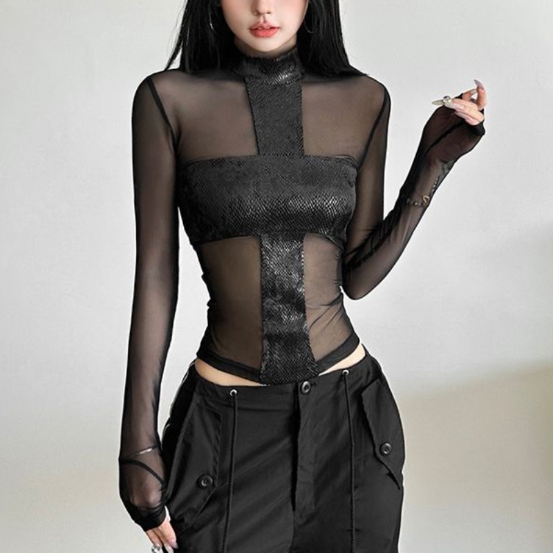 아메리칸 스타일 메쉬 긴팔 바디수트 티셔츠 여성 오프숄 - Blouse Off Shoulder 리뷰 및 가격