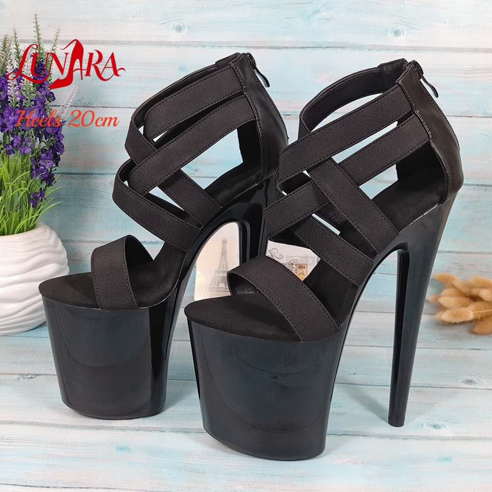 여성용 20cm/8인치 블랙 스트랩 앵클 스트랩 지퍼  - Sandal Strappy Heeled 리뷰 및 가격