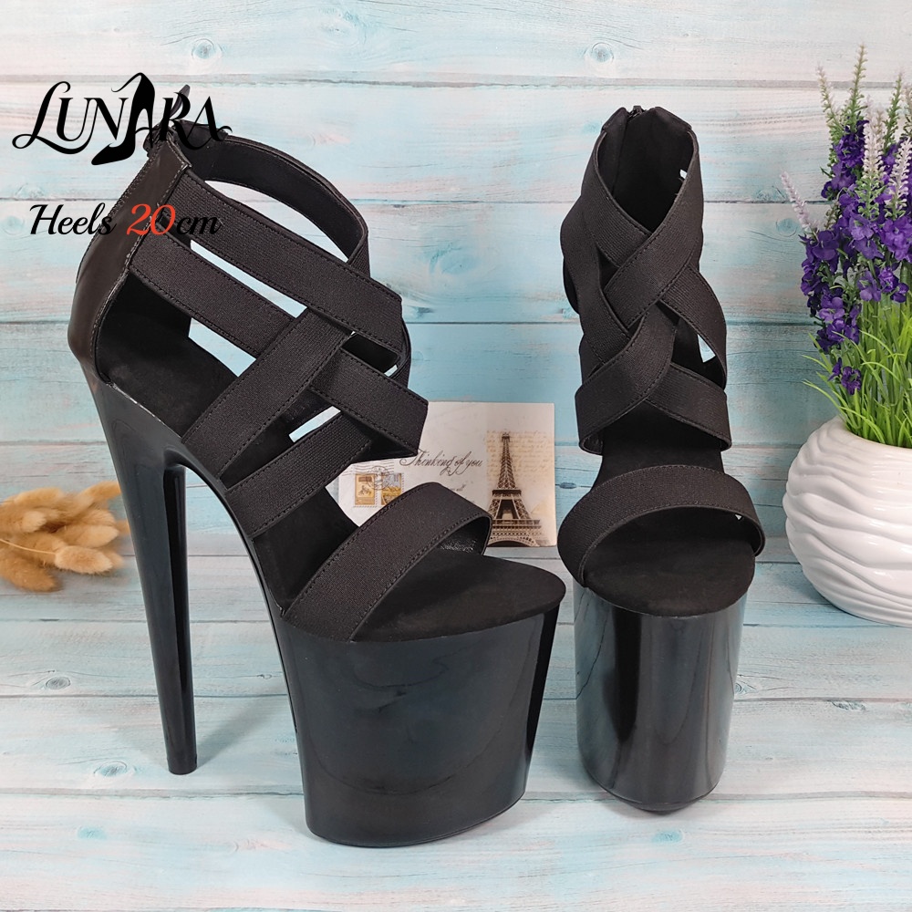여성용 20cm/8인치 블랙 스트랩 앵클 스트랩 지퍼  - Sandal Strappy Heeled 리뷰 및 가격