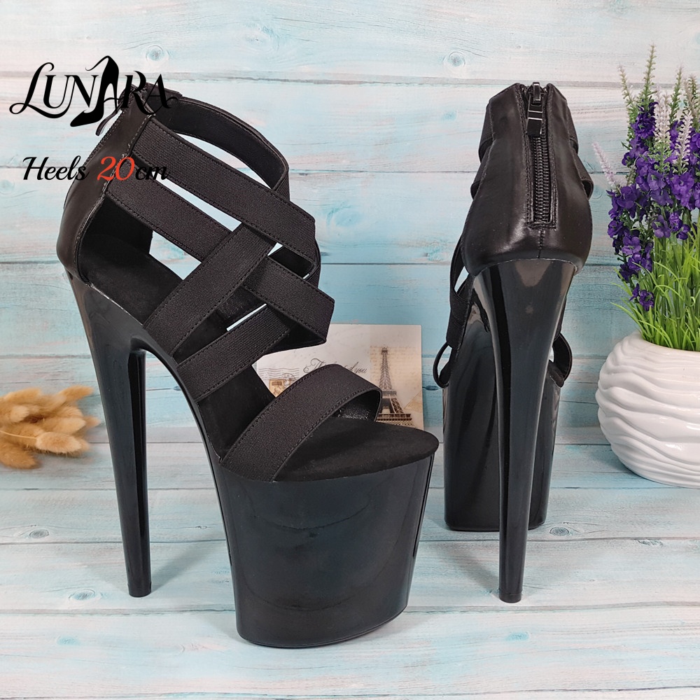여성용 20cm/8인치 블랙 스트랩 앵클 스트랩 지퍼  - Sandal Strappy Heeled 리뷰 및 가격