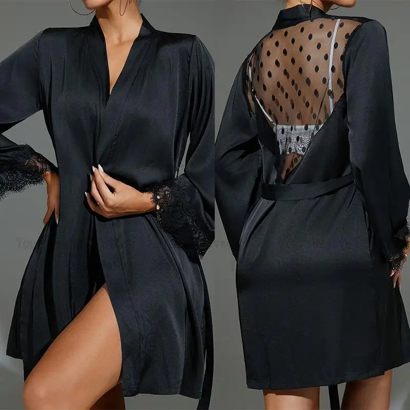 짧은 기모노 블랙 쉬어 메쉬 가운 긴 소매 친밀한 란제 - Kimono Sheer Floral 리뷰 및 가격