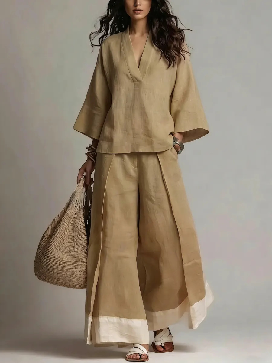 여름 여성 V넥 코튼 린넨 세트 프렌치 엘레강스 캐주얼 - Linen Pant Wide 리뷰 및 가격